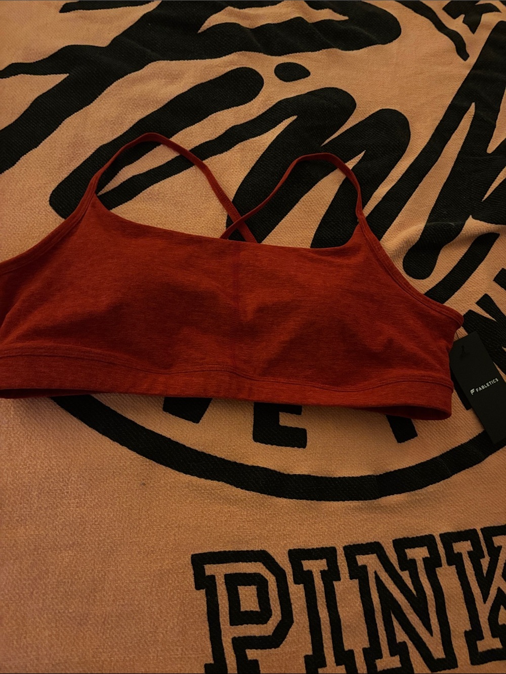 Fabletics Rust Red Crossback Seamless Sports Bra